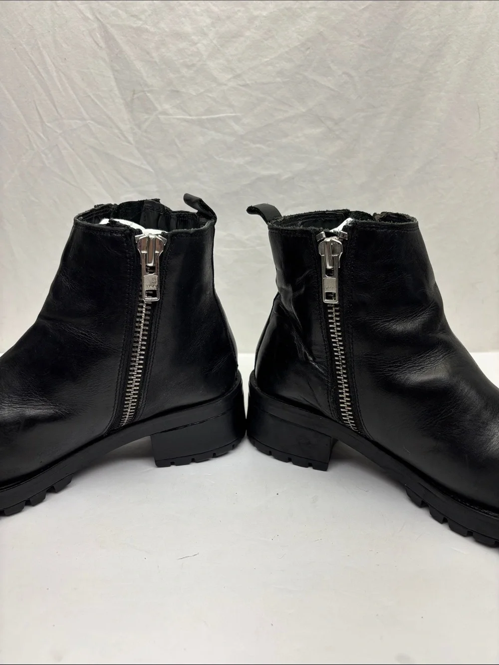Leather Ankle Boots with Side Zippers, size 8 women’s, box 74